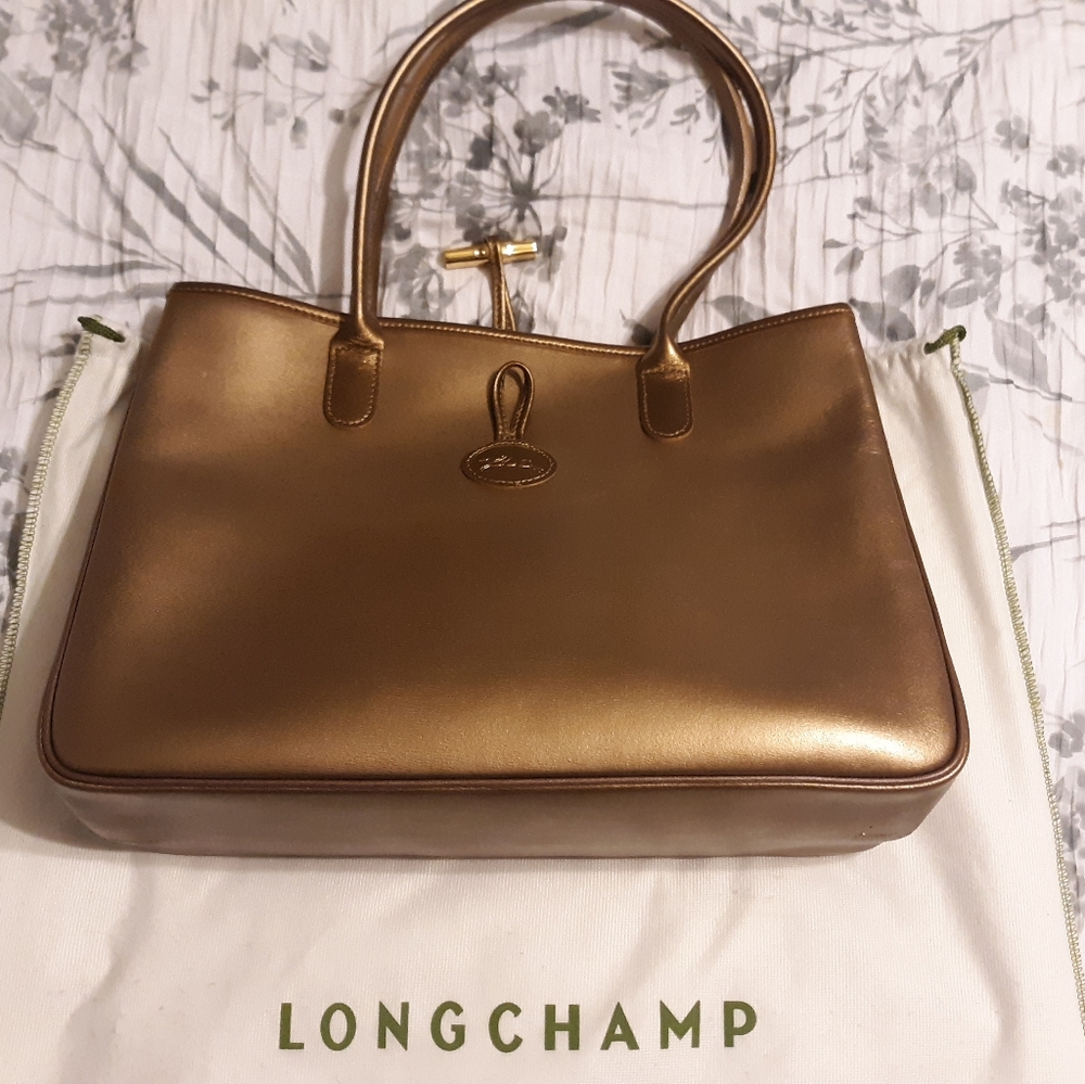 Longchamp Roseau Essential Leather Tote Bag Gold